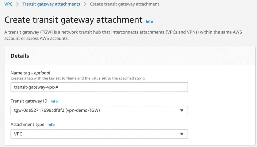 attachment type should be VPC