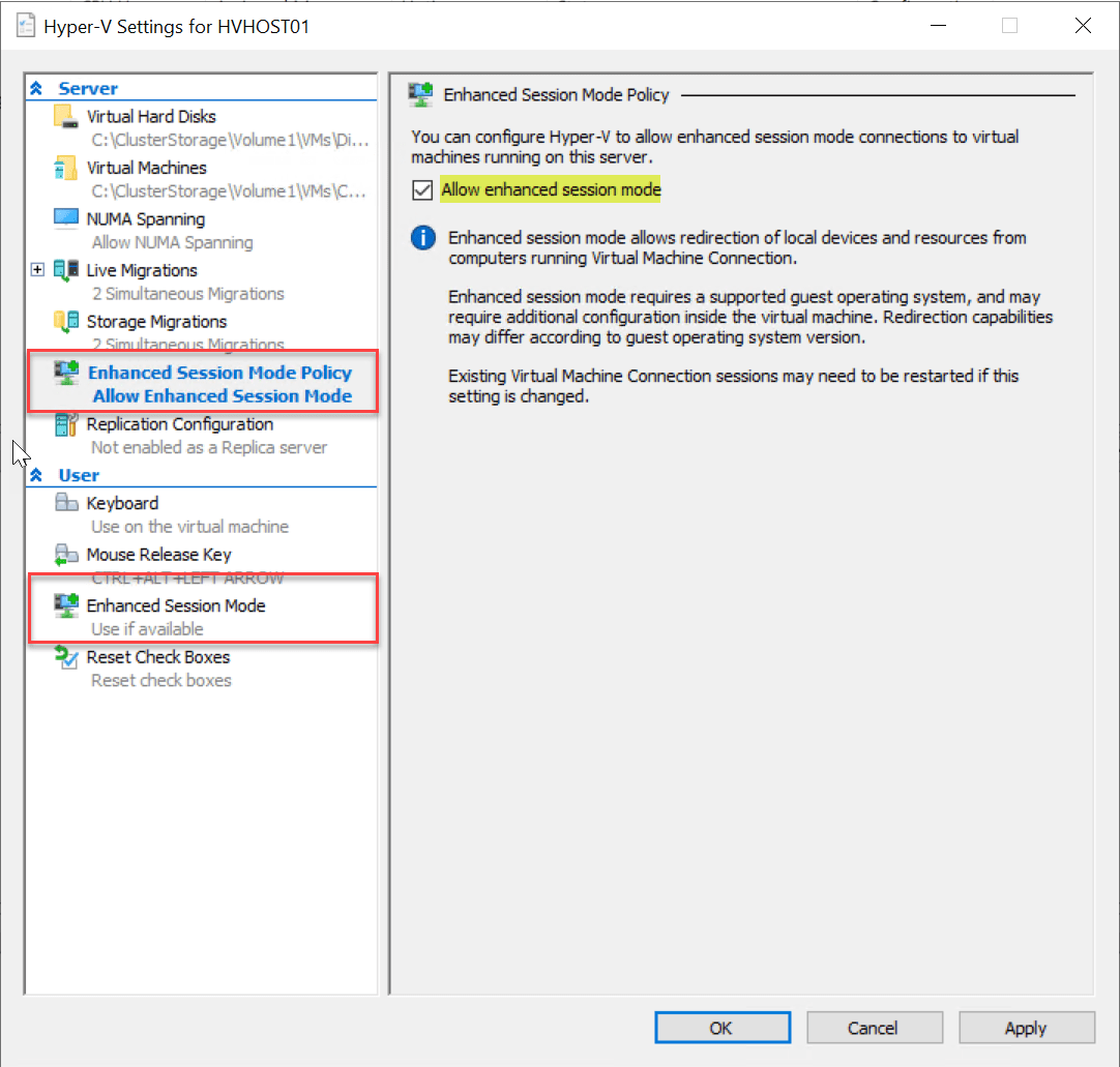 Hyper-V Enhanced Session mode