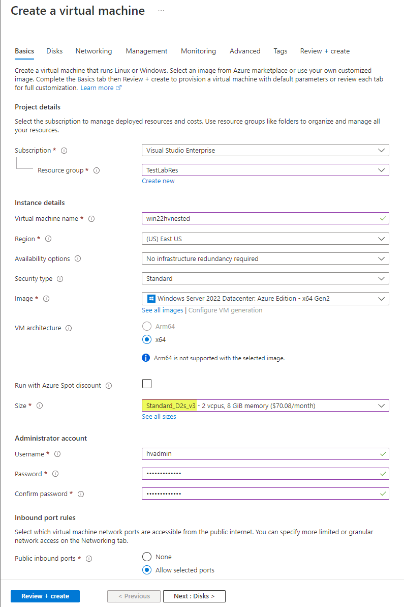 Hyper-V nested virtualization in Microsoft Azure