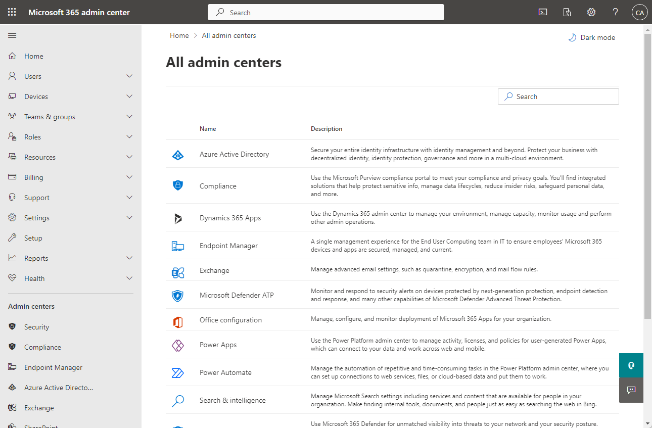 Microsoft Admin Center