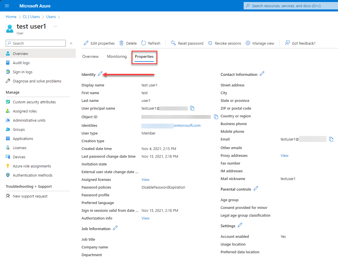 Azure AD user attributes