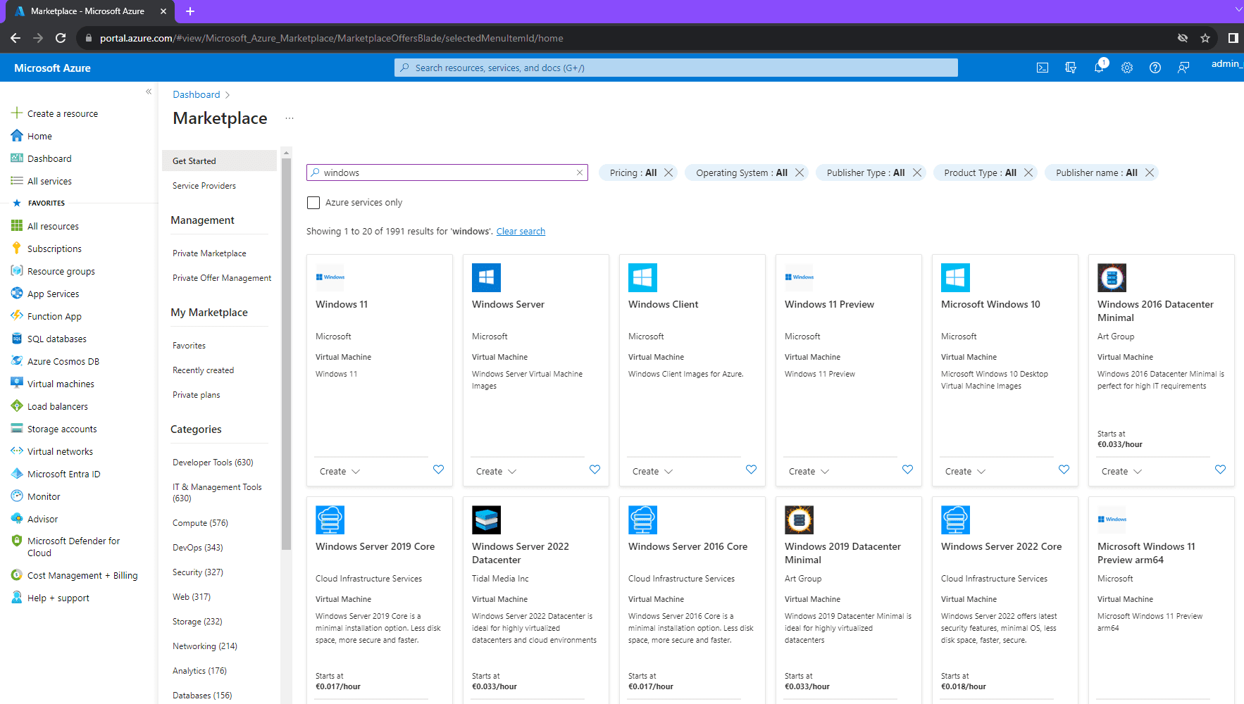 Deploy a VM from the Azure Marketplace