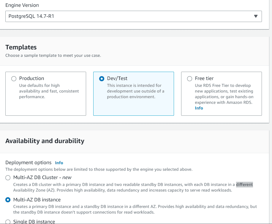 Database instance aws