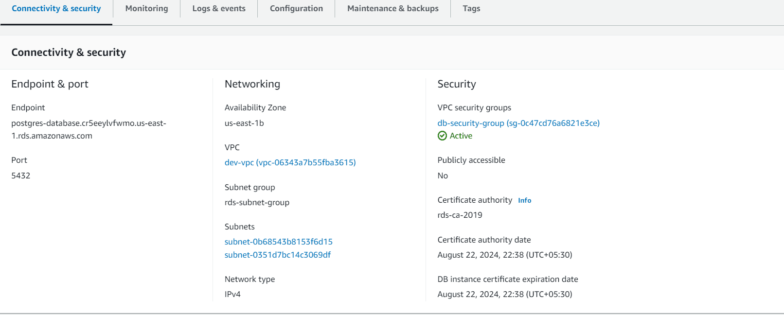 AWS RDS Database Instance