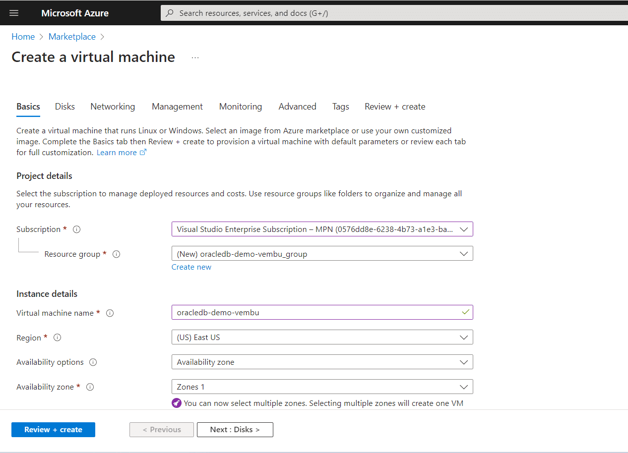 Deploying Oracle database in Azure Infrastructure