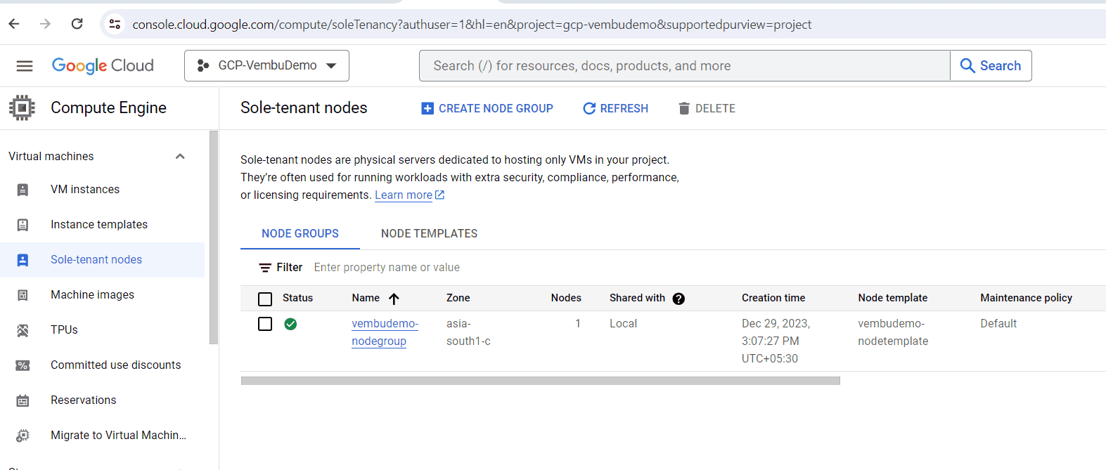 GCP Sole tenant nodes