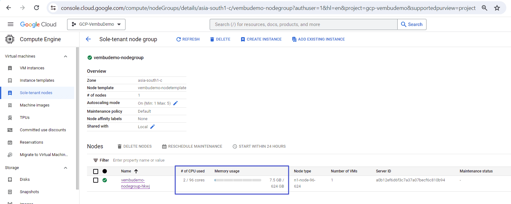 GCP Sole tenant nodes