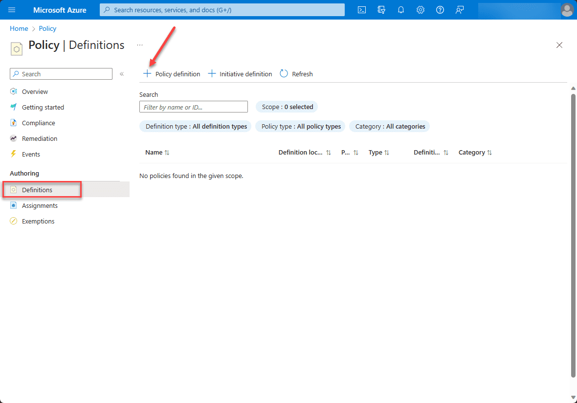 Azure Policy definition