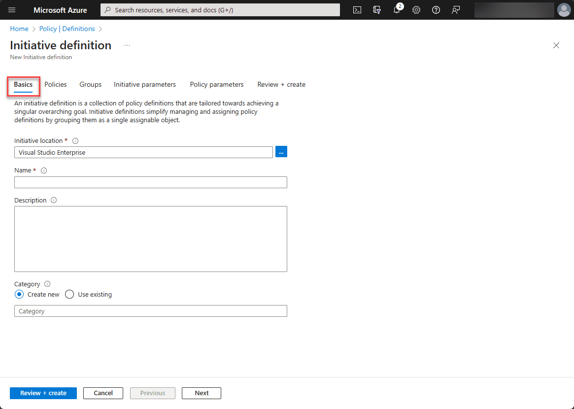 Azure Policy definition