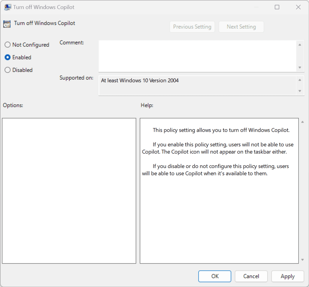 disable Copilot in Windows