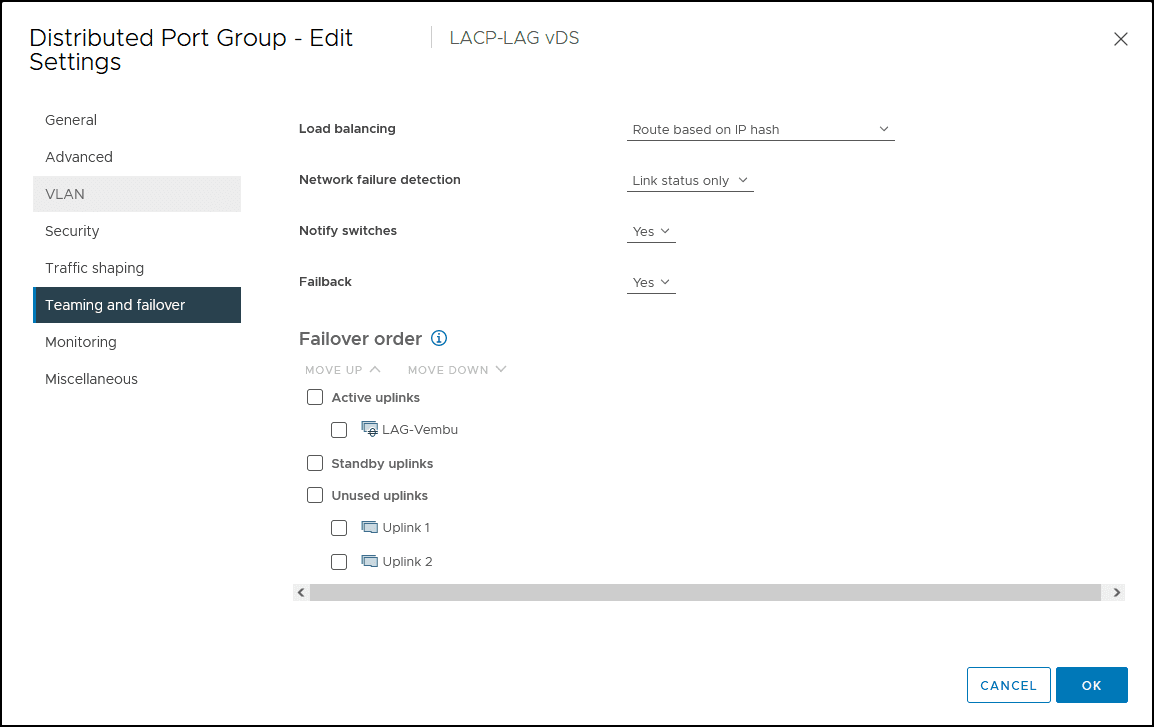 VMware use LACP in vDSwitch