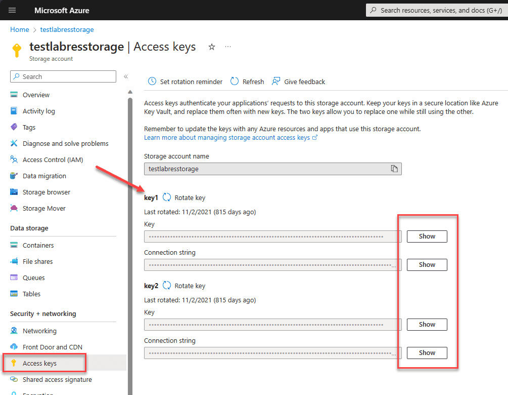 Azure Storage Access Keys