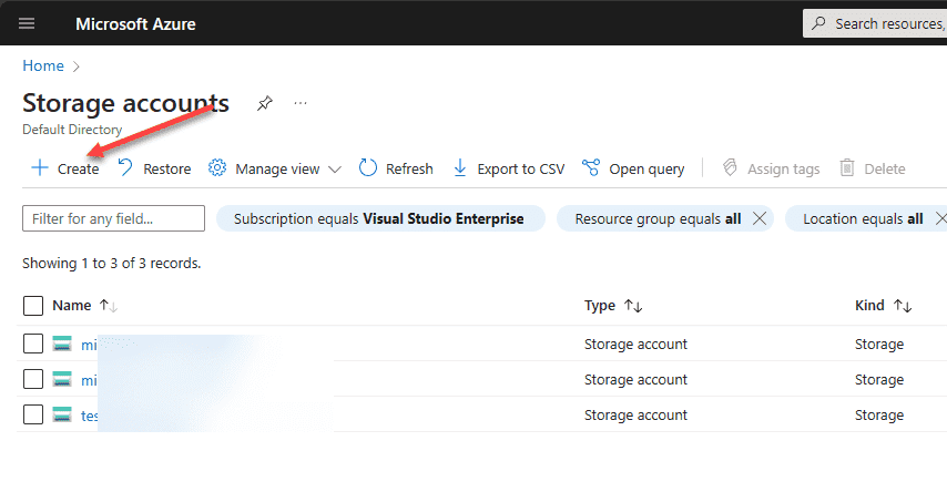 Create Azure Storage Accounts