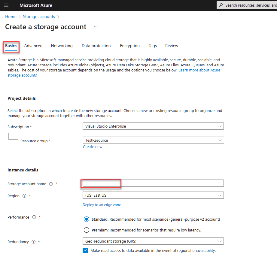 Create Azure Storage Accounts