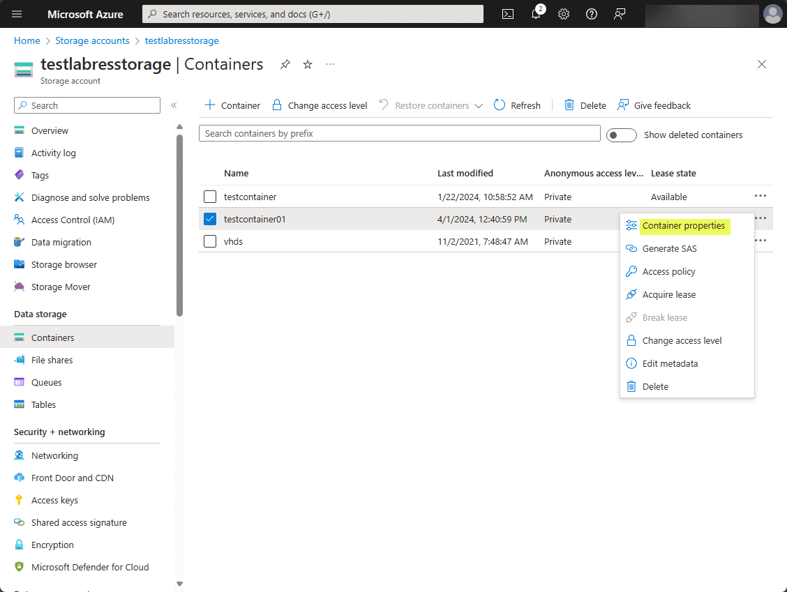 Container in Azure Blob storage