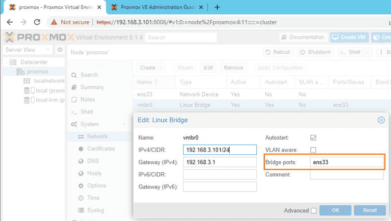 Configuration in Proxmox VE 8.1