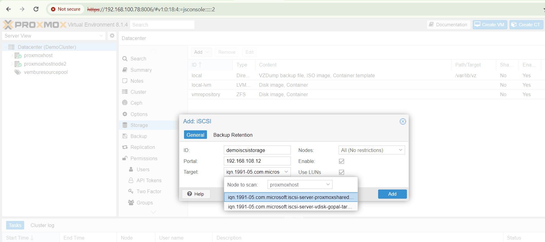 Shared Storage Proxmox Cluster