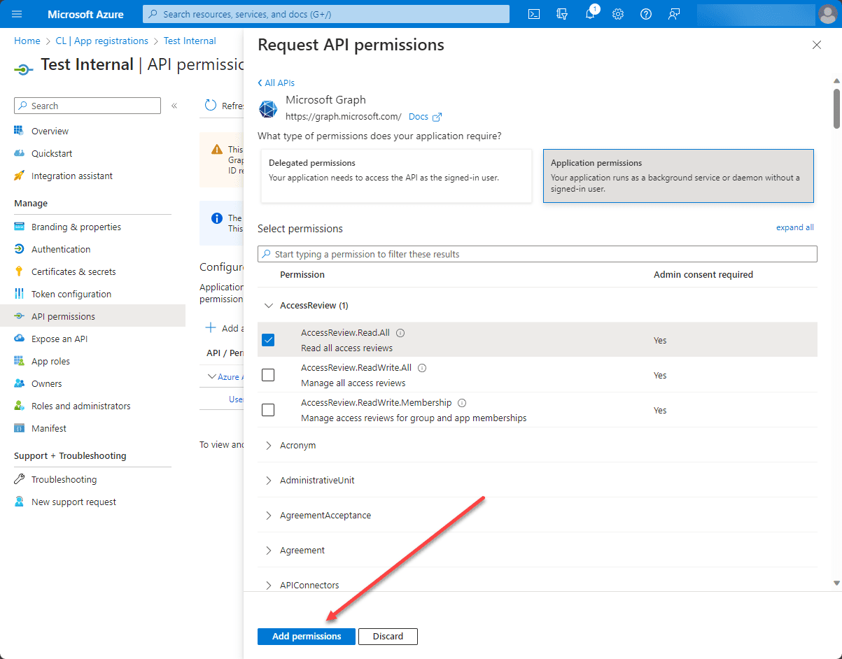 Azure App Registration Permissions