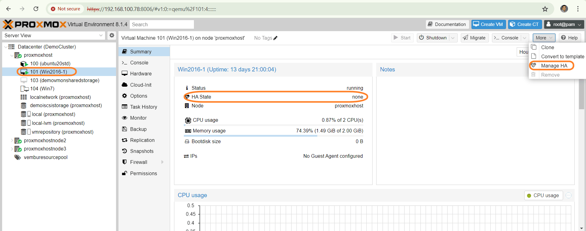 HA proxmox containers