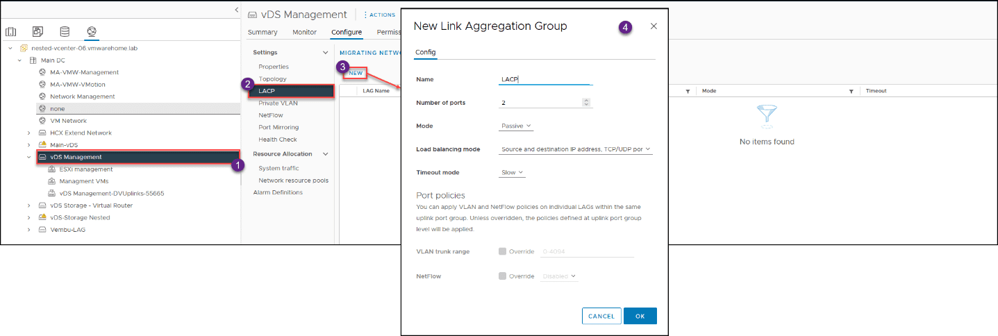 vDS network to vDS LACP