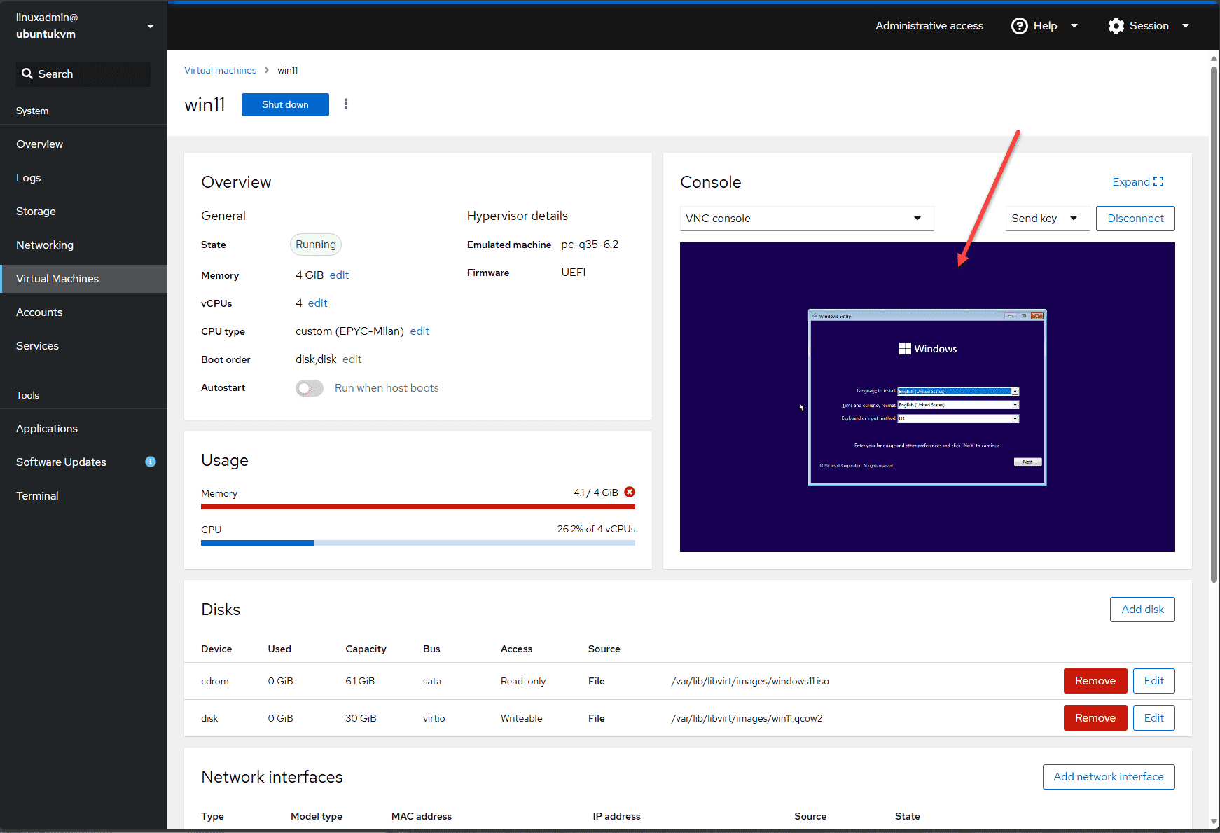 KVM Virtual Machines in Cockpit