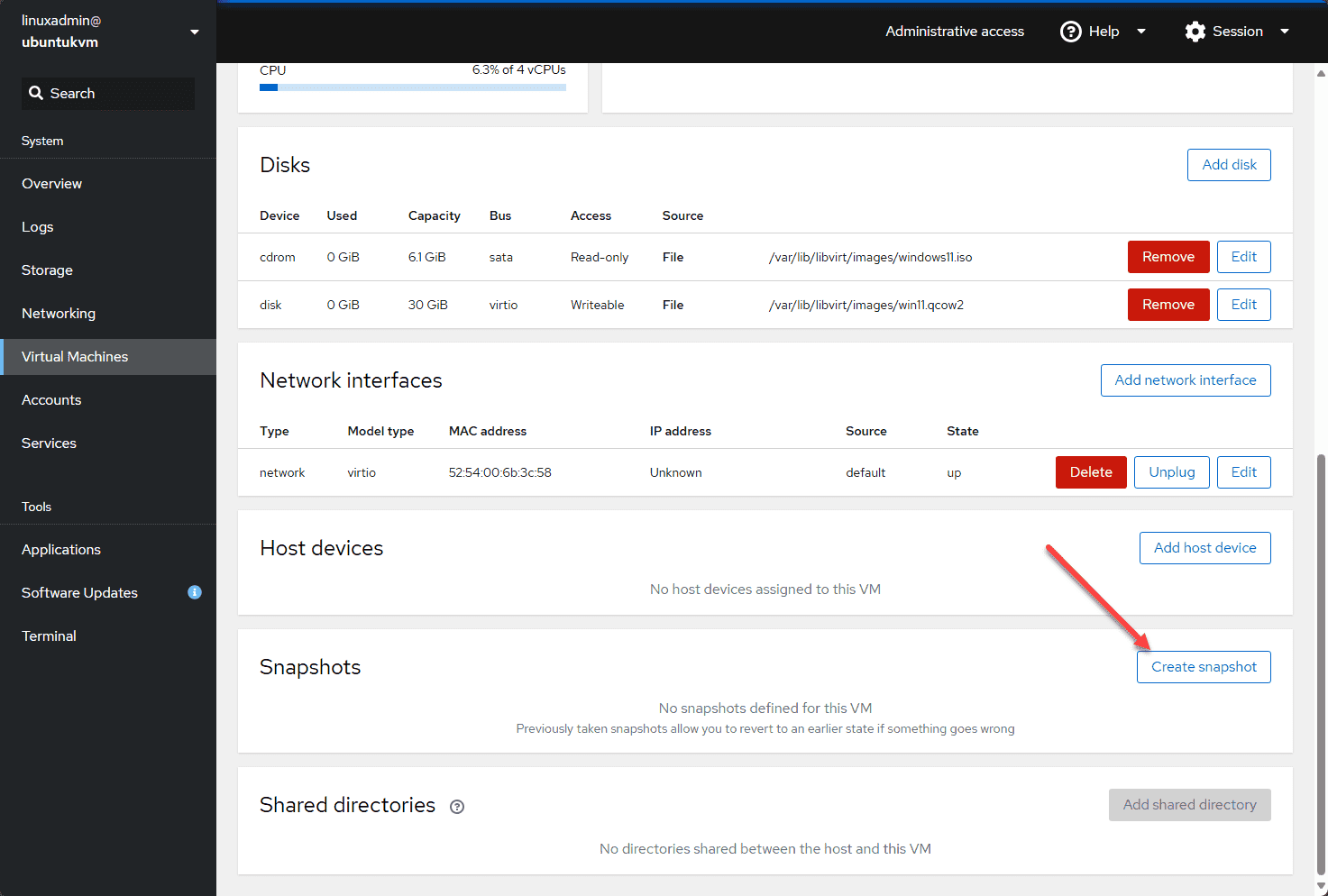 KVM Virtual Machines in Cockpit