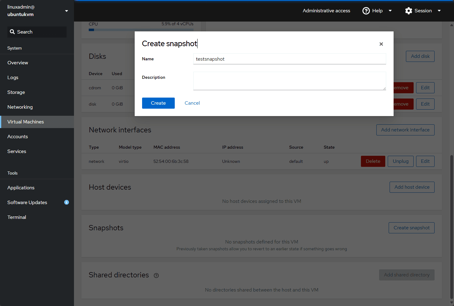 KVM Virtual Machines in Cockpit