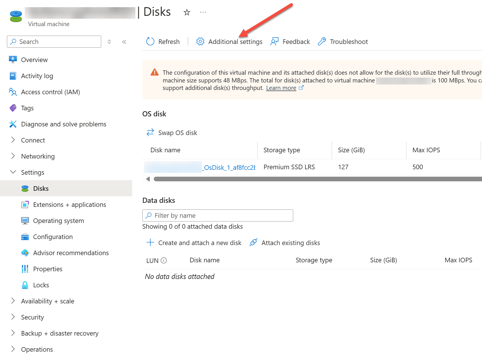 Selecting additional disk settings