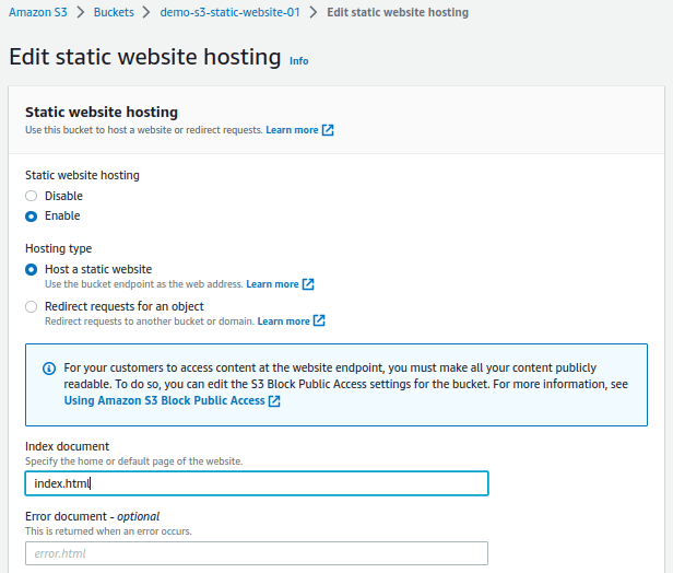 amazon s3 host static website