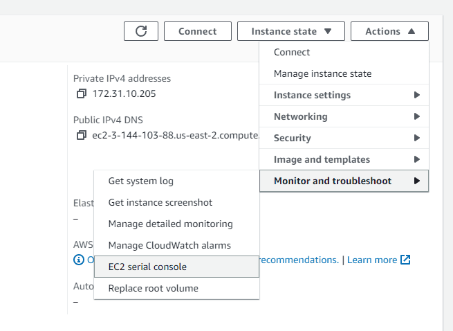 EC2 Serial console access