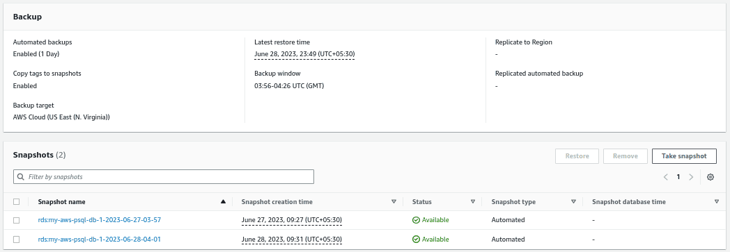 up & restore AWS Postgresql DB  using Automated Database Backup