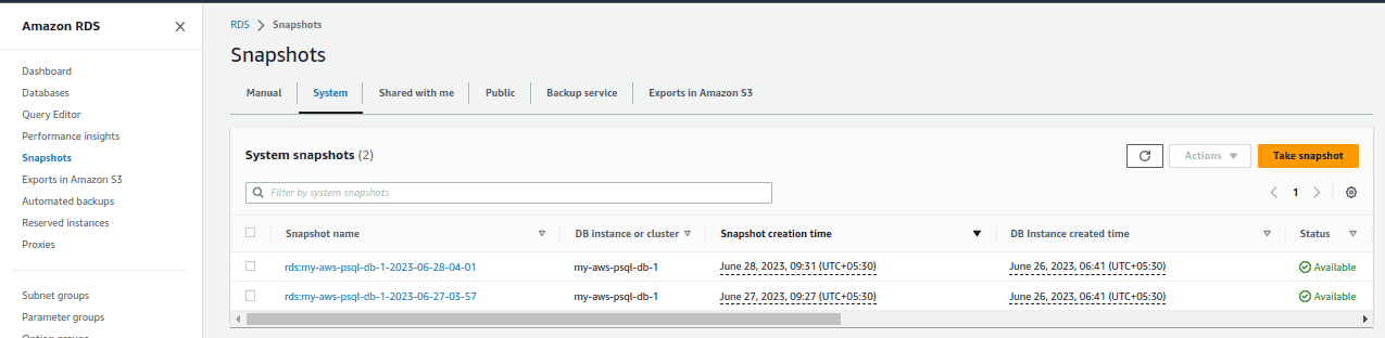 up & restore AWS Postgresql DB  using Automated Database Backup