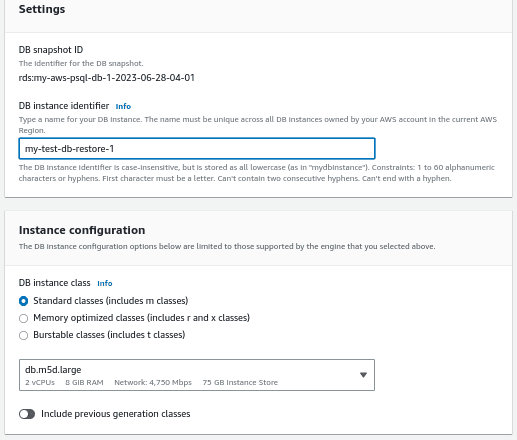 up & restore AWS Postgresql DB  using Automated Database Backup