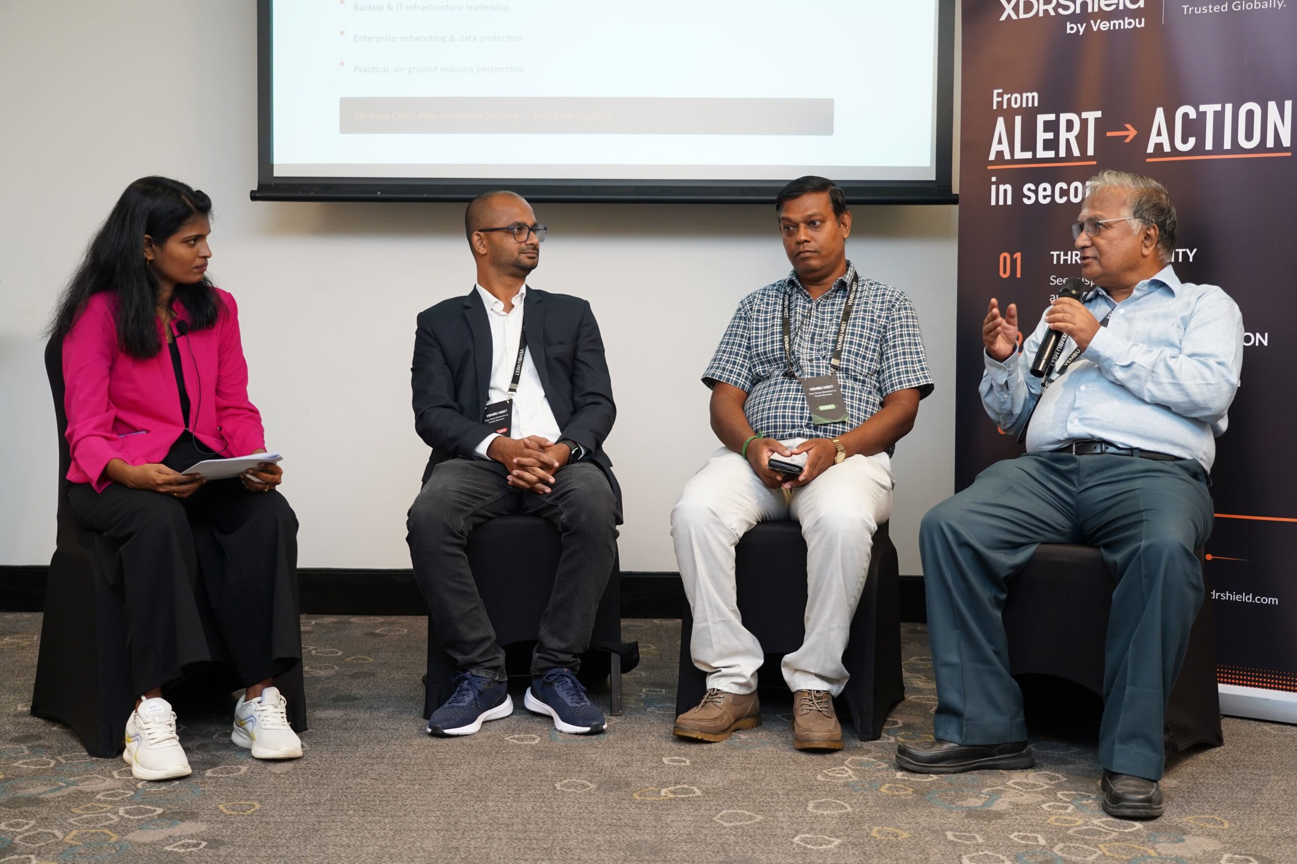 Vembu Meet Chennai panelists discussing cyber resilience in the DPDP era